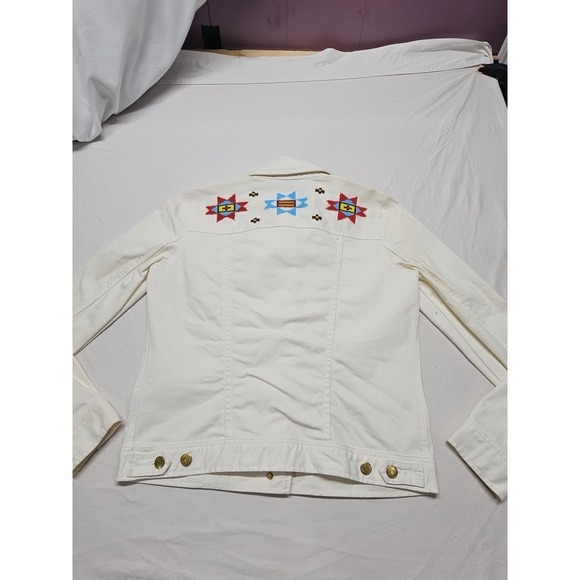 Ralph Lauren Women's White Jean Trucker Southwestern Jacket Size Med Beaded - Picture 15 of 16